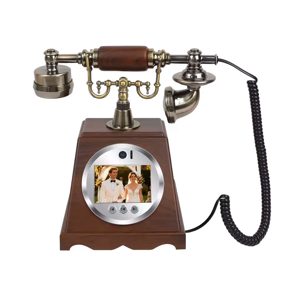Esküvői vintage telefonos vendégkönyv barna színben